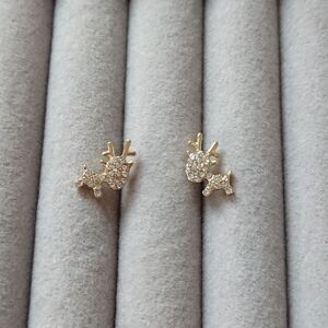 Cute reindeer Cubic Zirconia Stud Earrings - Gold tone